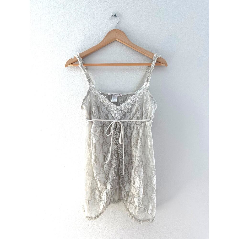 Gray Lace Babydoll Lingerie Cami Top Y2K Coquette Medium Open Front